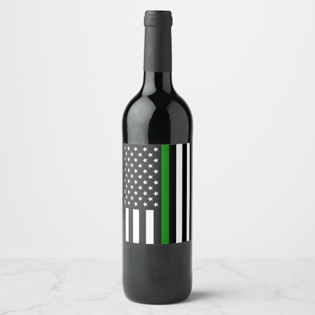 Thin Green Line Flag: Patriotic Military Veterans Wine Label (Front)