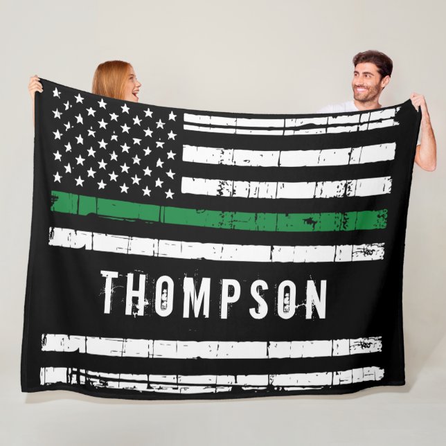 Thin Green Line Flag Personalised Military Fleece Blanket (In Situ)