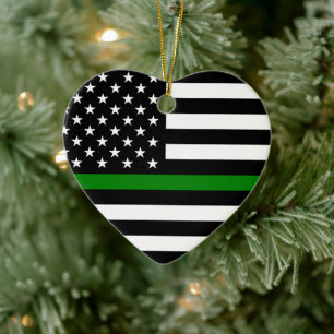 Thin Green Line Flag (United States) Ceramic Tree Decoration
