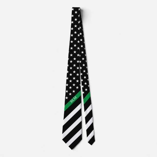 Thin Green Line Military American Flag Monogram Tie (Front)