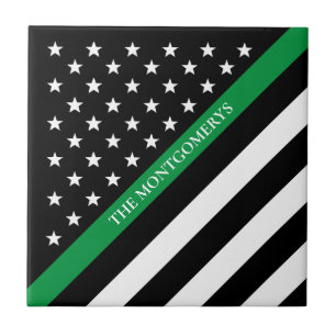 Thin Green Line Military American Flag Monogram Tile