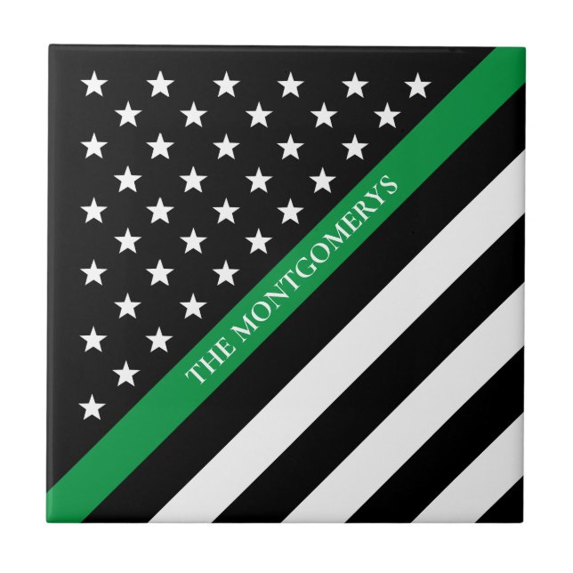 Thin Green Line Military American Flag Monogram Tile (Front)