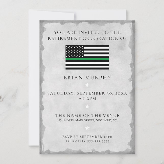 Thin Green Line Military Flag Retirement Party Invitation (Front)