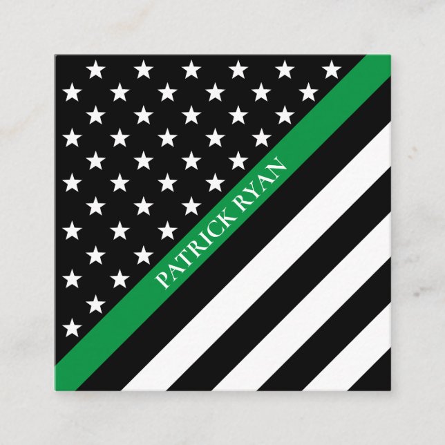 Thin Green Line Military Stars & Stripes Flag Square Business Card (Front)