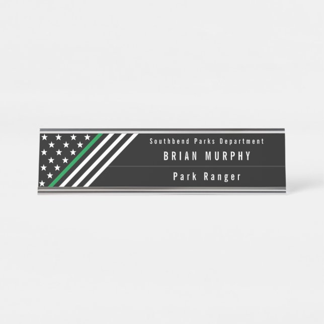 Thin Green Line Military Stars Stripes Monogram Desk Name Plate (Front)
