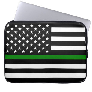 Thin Green Line Military & Veterans American Flag Laptop Sleeve