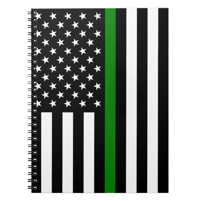 Thin Green Line Military & Veterans American Flag Notebook (Front)