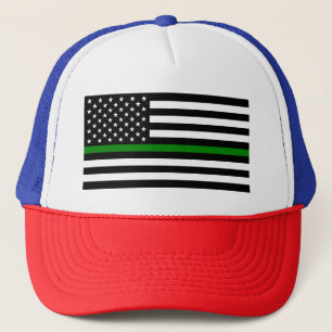 Thin Green Line Military & Veterans American Flag Trucker Hat