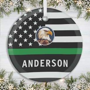 Thin Green Line Personalised Logo Army Military Glass Tree Decoration