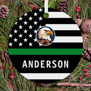 Thin Green Line Personalised Logo Army Military Metal Tree Decoration