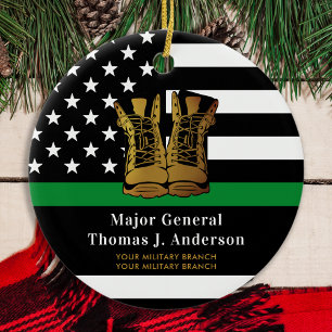 Thin Green Line Personalized Army Boots Military Ceramic Tree Decoration