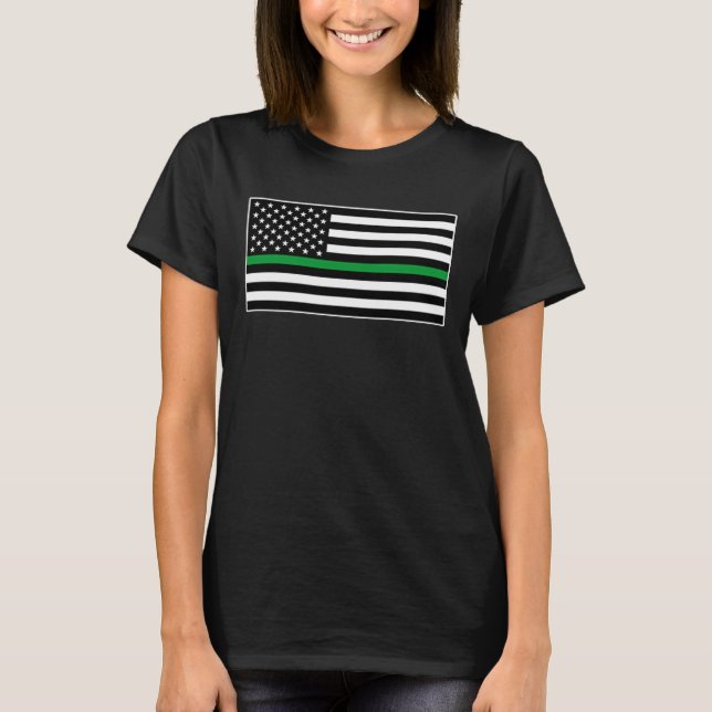 THIN GREEN LINE US AMERICAN FLAG HONOR SUPPORT FED T-Shirt (Front)