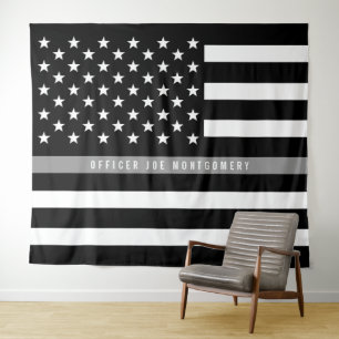 Thin Grey Line American Flag Correction Retirement Tapestry