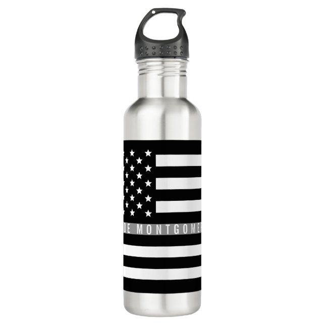 Thin Grey Line American Flag Monogram 710 Ml Water Bottle (Front)