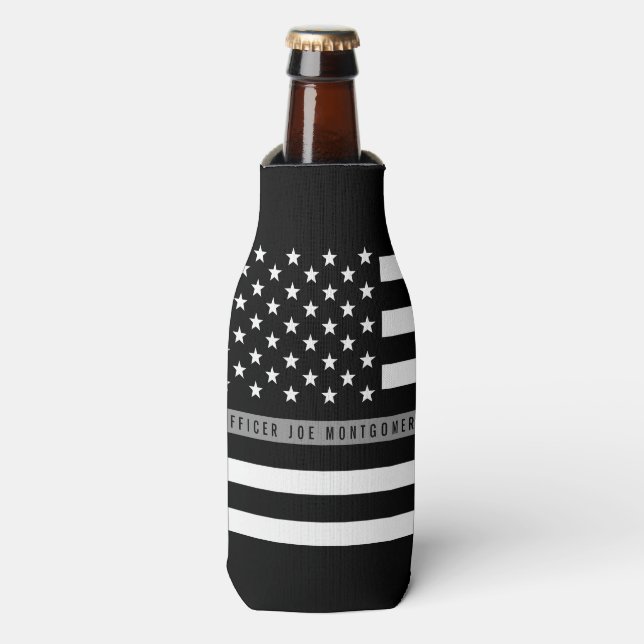 Thin Grey Line American Flag Monogram Bottle Cooler (Bottle Front)