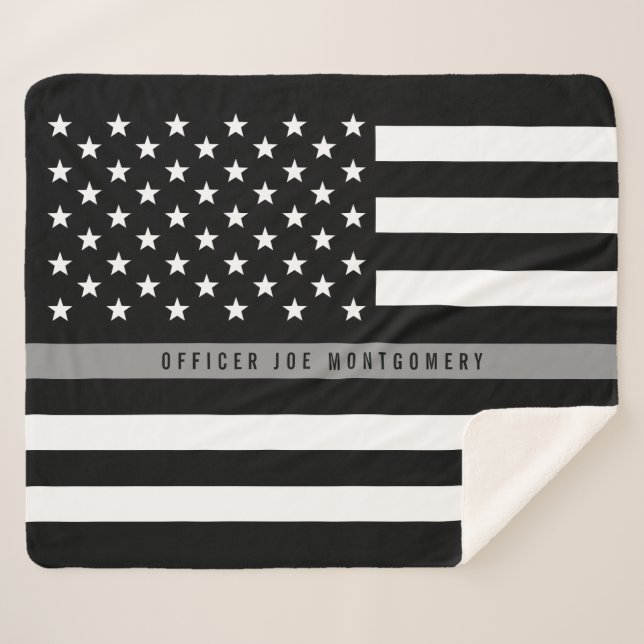 Thin Grey Line American Flag Monogram Med. Sherpa Blanket (Front (Horizontal))