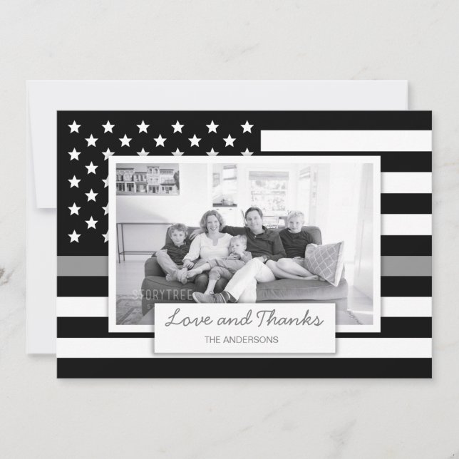 Thin Grey Line American Flag Photo Thank You Card (Front)