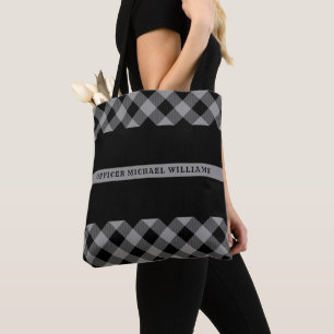 Thin Grey Line Correctional Buffalo Plaid Monogram Tote Bag