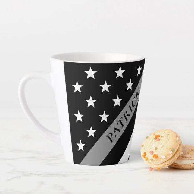 Thin Grey Line Correctional Flag Monogram Name Latte Mug (In Situ)