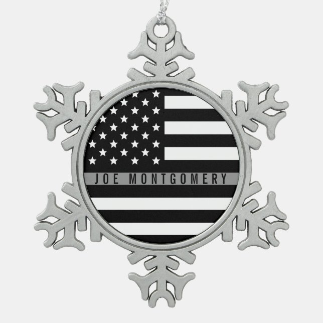 Thin Grey Line Correctional Monogrammed Name Snowflake Pewter Christmas Ornament (Front)