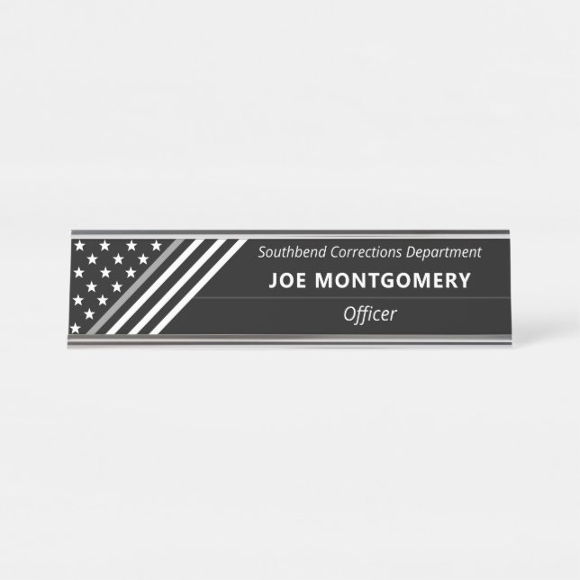 Thin Grey Line Correctional Stars Stripes Monogram Desk Name Plate (Front)