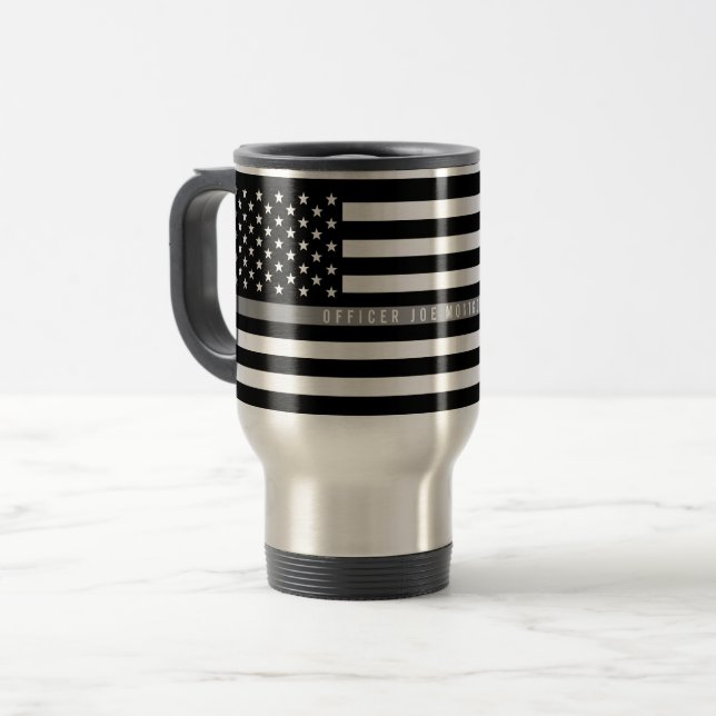 Thin Grey Line Flag Monogram Large Travel Mug (Front Left)