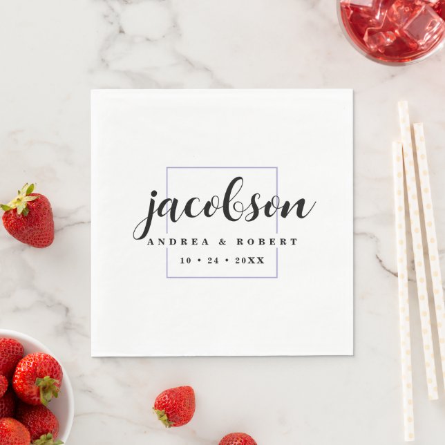 Thin Lavender Border Napkins with Surname (Insitu)