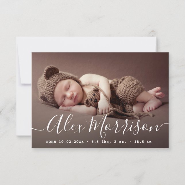 thin lettering birth announcement card (Front)