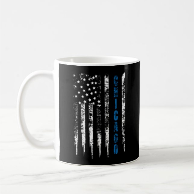Thin Line Blue Chicago Distressed National Police  Coffee Mug (Left)