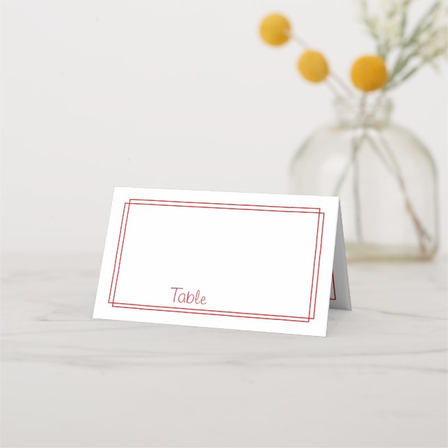 Thin Line Border l Red and White Place card (Front)