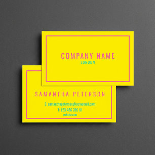 Thin neon pink border, yellow business card