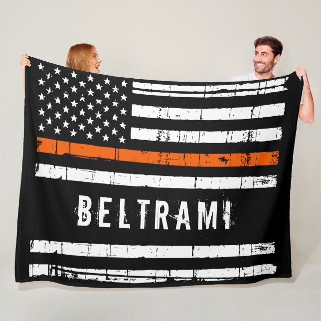 Thin Orange Line Flag Personalised Search Rescue Fleece Blanket (In Situ)