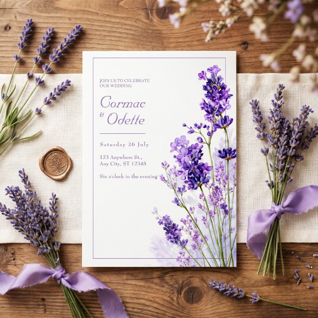 Thin Purple Watercolor Lavender Frame Wedding Invitation (Creator Uploaded)