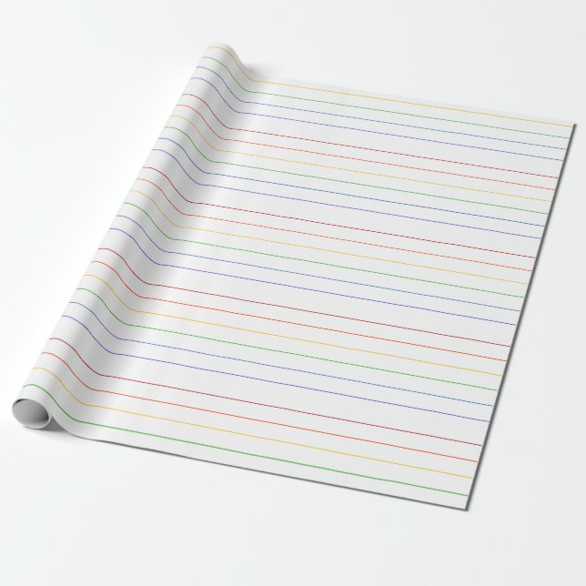 Thin Rainbow Stripes on White Background Wrapping Paper (Unrolled)