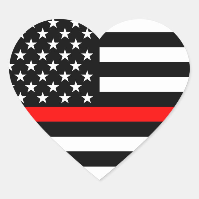 Thin Red Line American Flag Black and White Heart Sticker (Front)