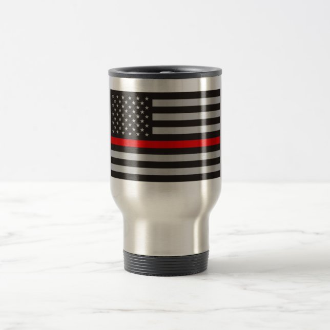 THIN RED LINE AMERICAN FLAG COFFEE TRAVEL MUG (Center)