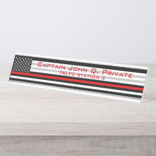 Thin Red Line American Flag Desk Name Plate