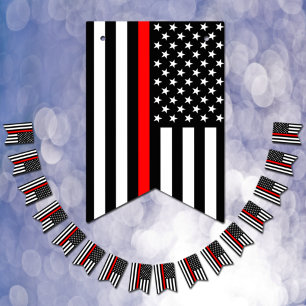 Thin Red Line American Flag, fireman officer / USA Bunting
