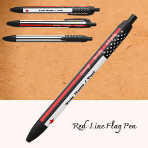 Thin Red Line, American Flag, Fireman Personalized Black Ink Pen