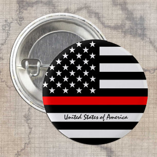 Thin Red Line & American Flag Fireman / USA 3 Cm Round Badge