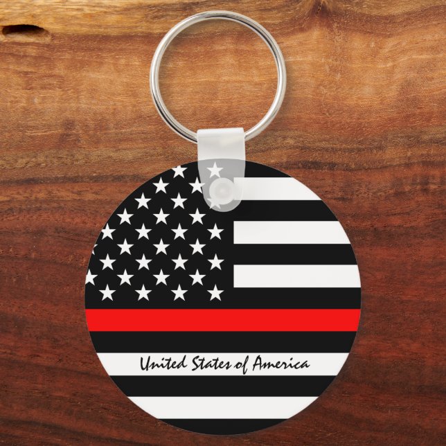 Thin Red Line & American Flag Fireman / USA office Key Ring (Front)