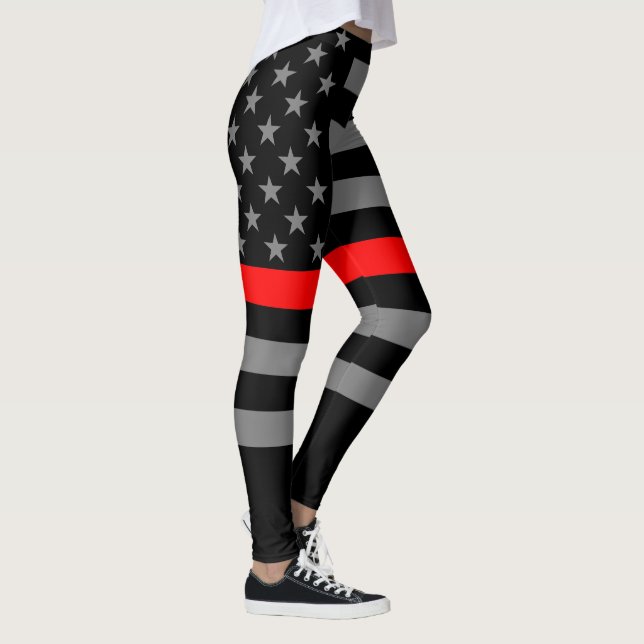 Thin Red Line American Flag graphic fashion on Leggings (Right)