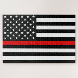Thin Red Line American Flag Jigsaw Puzzle