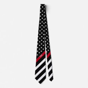 Thin Red Line American Flag Monogram Firefighter Tie