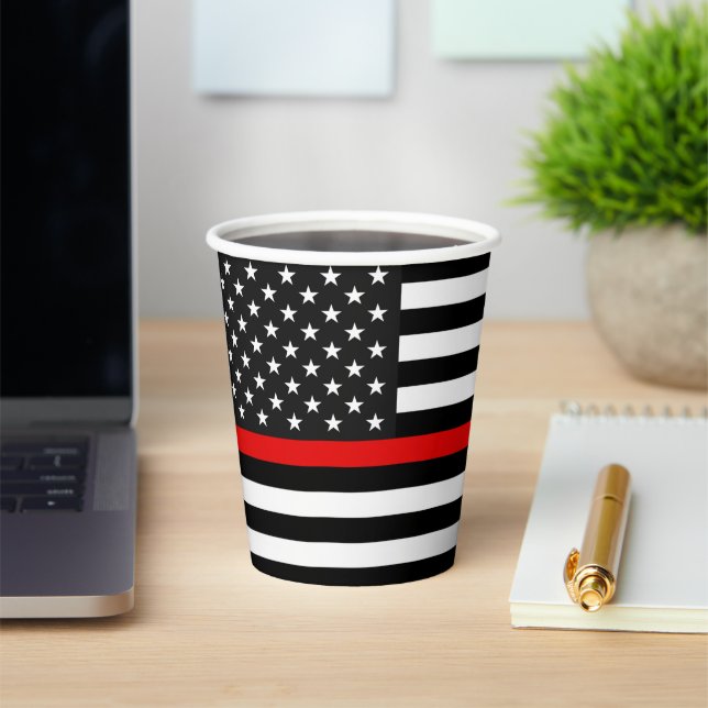 Thin Red Line American Flag Paper Cups (Insitu)