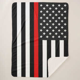 Thin Red Line American Flag Sherpa Blanket