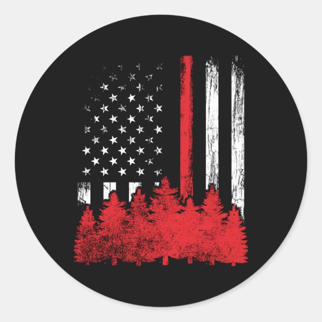 Thin Red Line American Flag Wildland Firefighter Classic Round Sticker (Front)