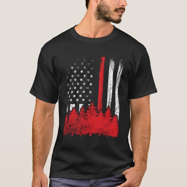 Thin Red Line American Flag Wildland Firefighter T-Shirt (Front)