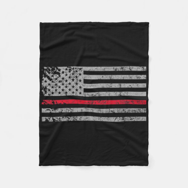 Thin Red Line American Usa Flag Fireman Support Fi Fleece Blanket (Front)