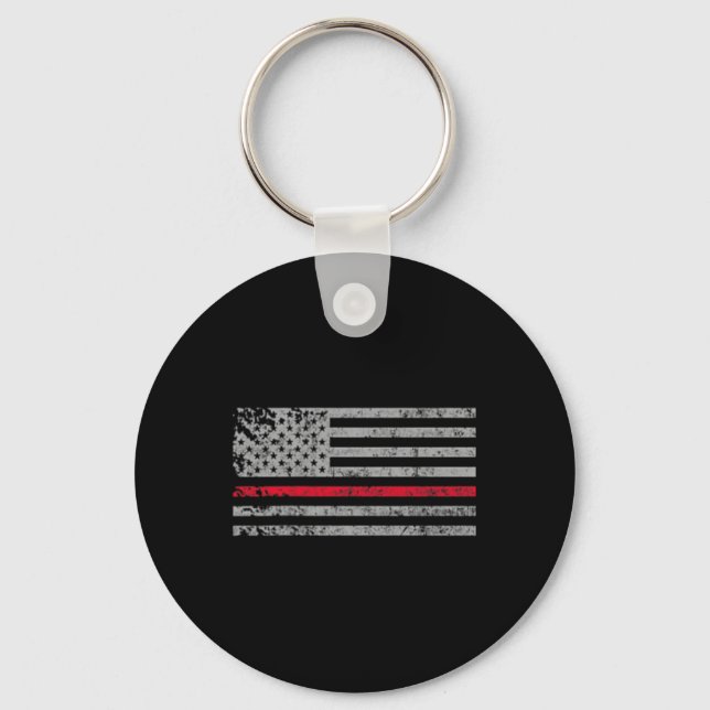 Thin Red Line American Usa Flag Fireman Support Fi Key Ring (Front)